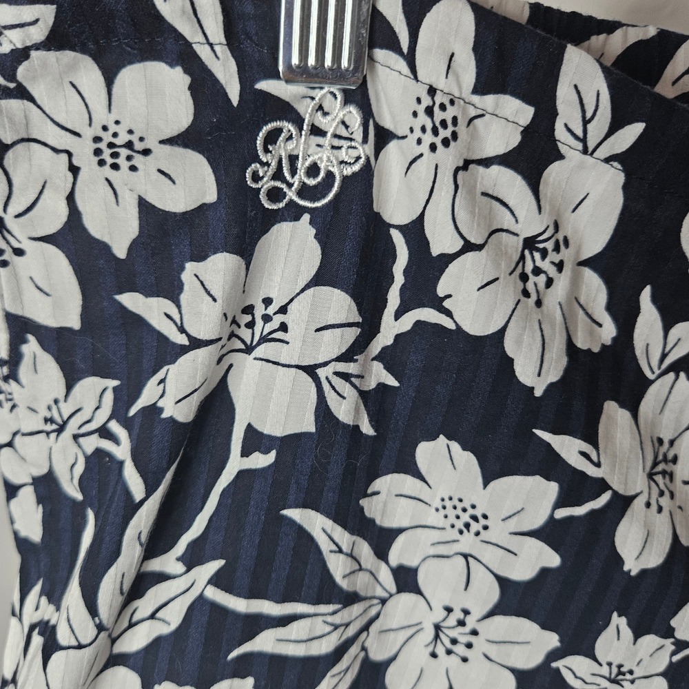 Lauren Ralph Lauren Womens Navy Blue White Floral Cotton Pajama Pants Small S - Picture 5 of 7